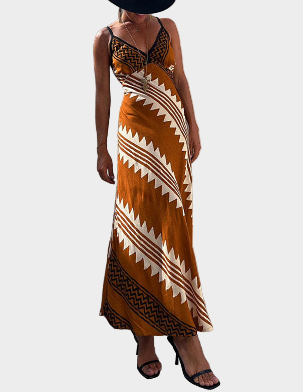 Melody Satin Ethnic Print Smocked Back Midi Dress Jasmine's Boutique Australia
