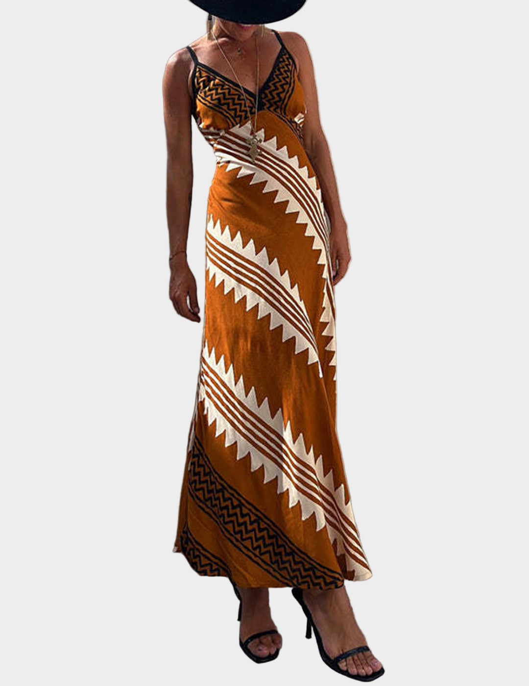 Melody Satin Ethnic Print Smocked Back Midi Dress Jasmine's Boutique Australia