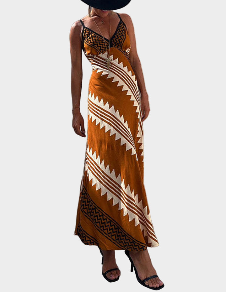 Melody Satin Ethnic Print Smocked Back Midi Dress Jasmine's Boutique Australia