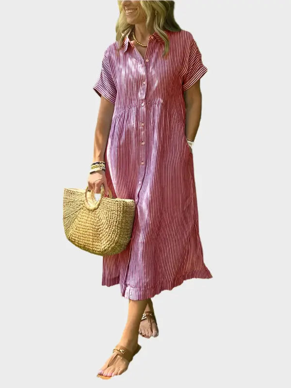 Striped Shirt Dress with Flaps, Buttons, and Functional Pockets Jasmine's Boutique Australia