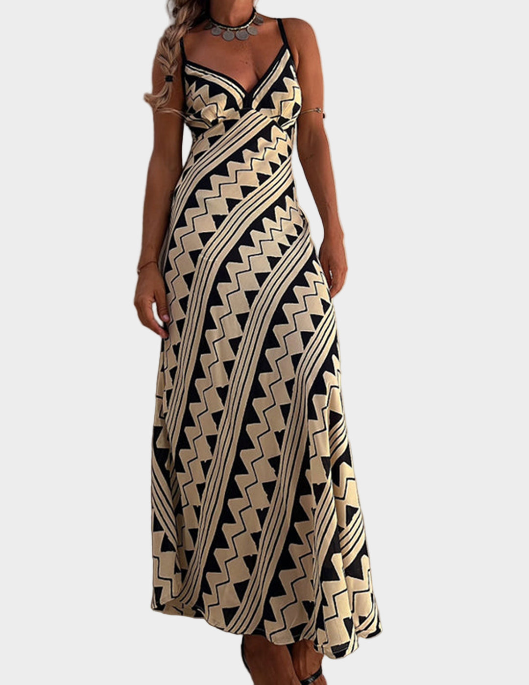 Melody Satin Ethnic Print Smocked Back Midi Dress Jasmine's Boutique Australia