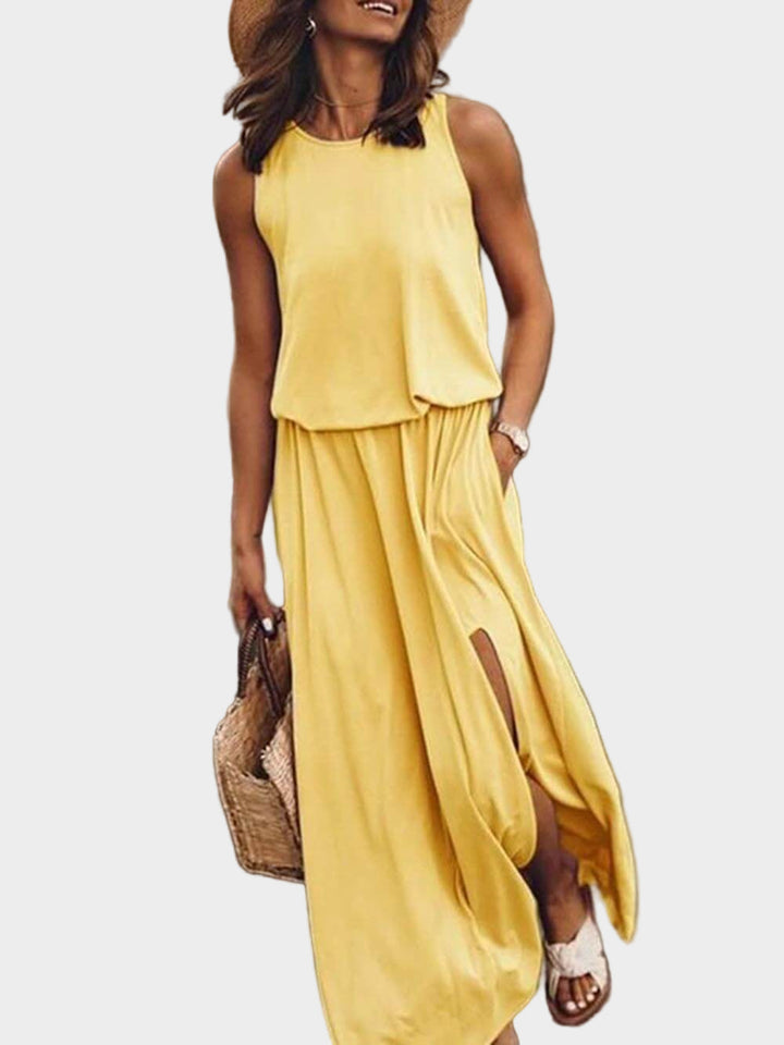 Wide sleeveless dress with round neckline Jasmine's Boutique Australia