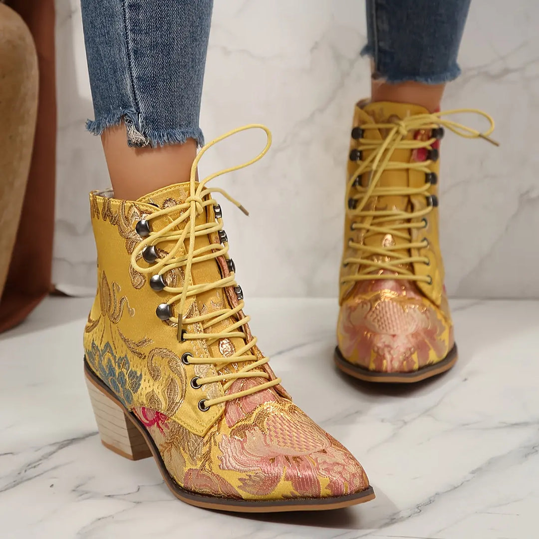 Golden Bloom Lace-Up Ankle Boots Jasmine's Boutique Australia