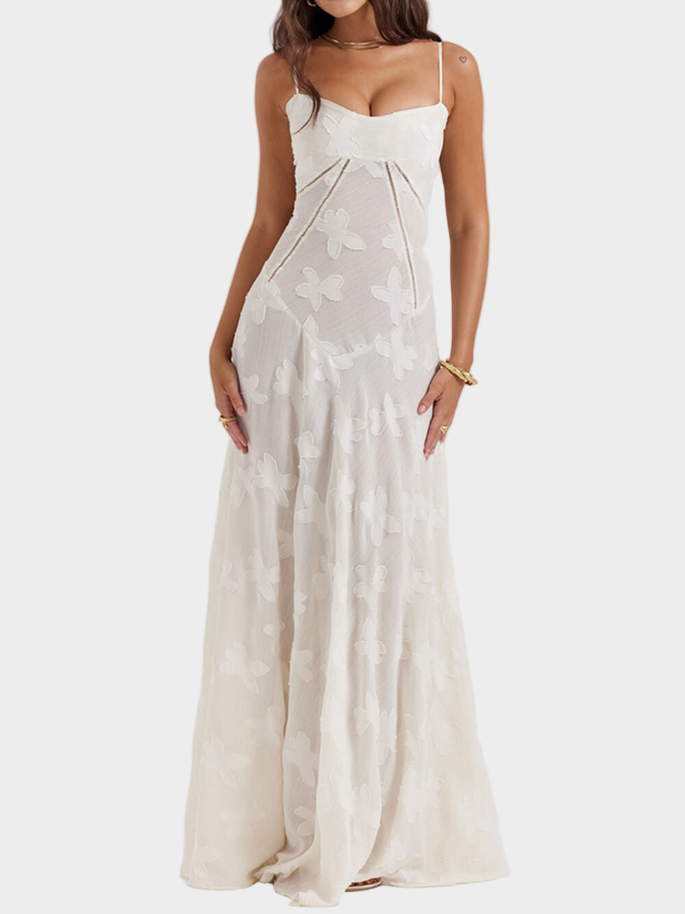 Vintage Cream Floral Lace Back Maxi Dress Jasmine's Boutique Australia