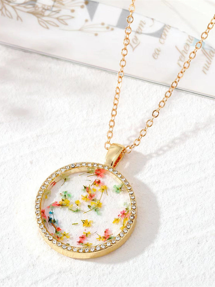 Flower Resin Necklace - Birth Month Rhinestones Floral Jasmine's Boutique Australia