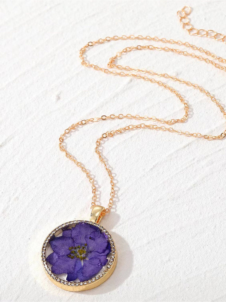 Flower Resin Necklace - Birth Month Rhinestones Floral Jasmine's Boutique Australia