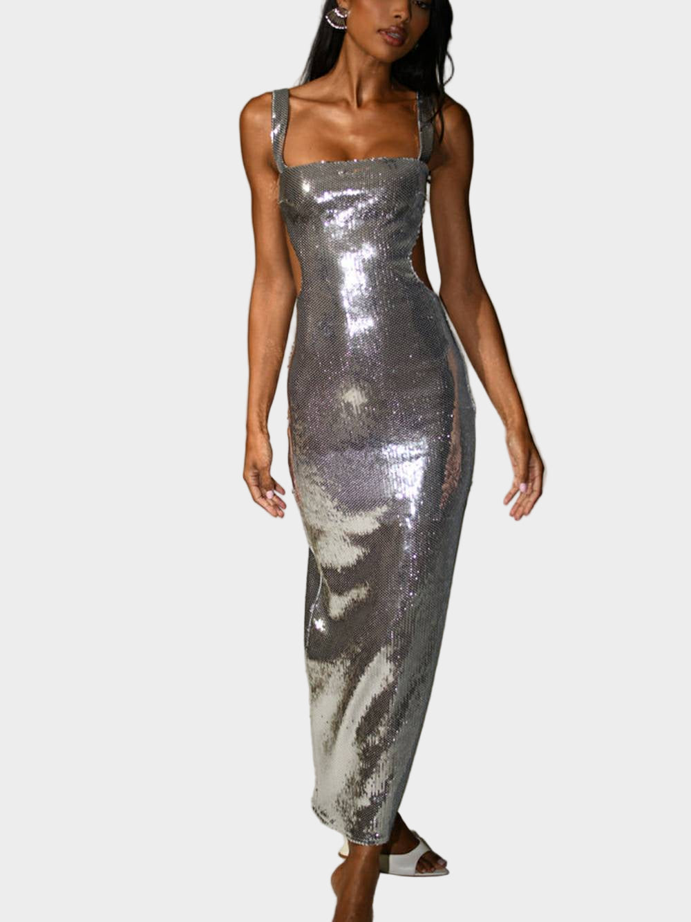 Silver Sequin Cut Out Maxi Dress Jasmine's Boutique Australia