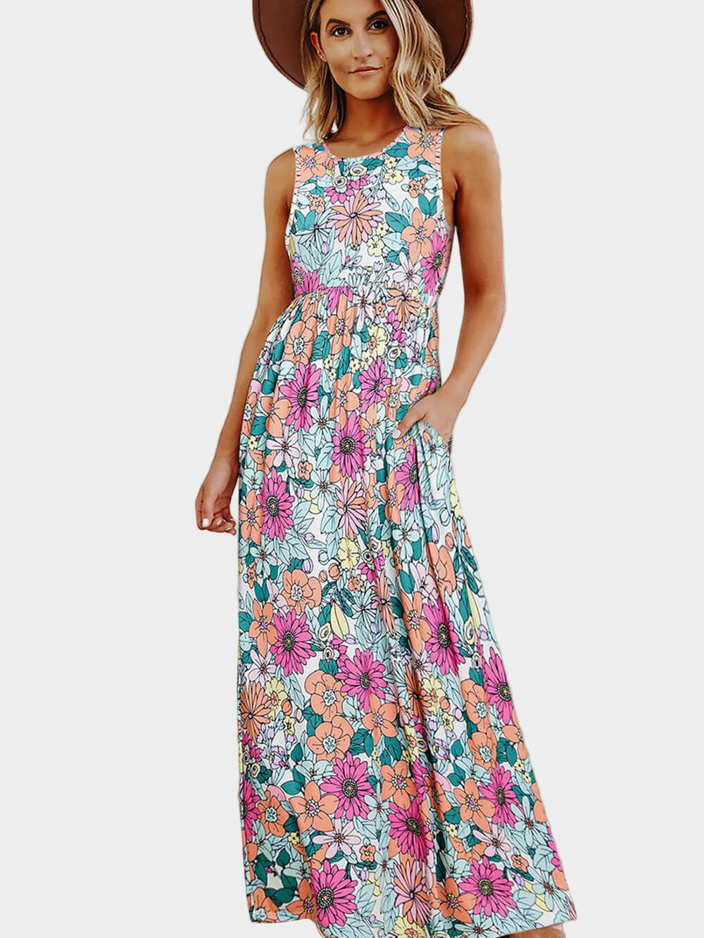 Sleeveless Maxi Dress: High-Waisted Hippie Floral Jasmine's Boutique Australia