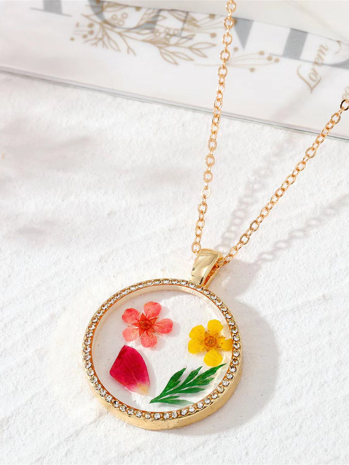 Flower Resin Necklace - Birth Month Rhinestones Floral Jasmine's Boutique Australia
