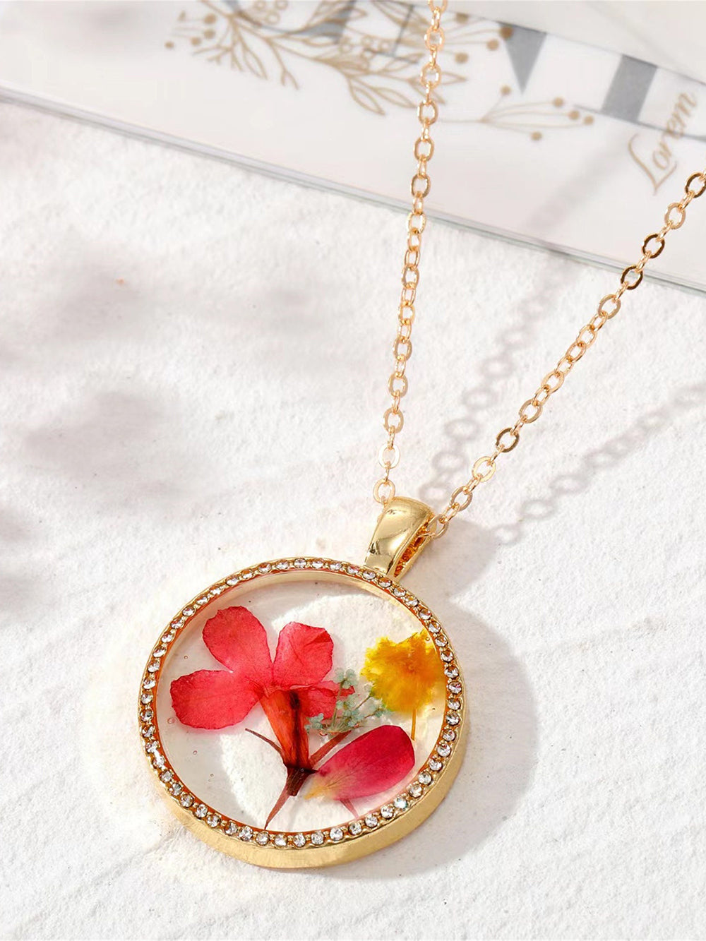 Flower Resin Necklace - Birth Month Rhinestones Floral Jasmine's Boutique Australia