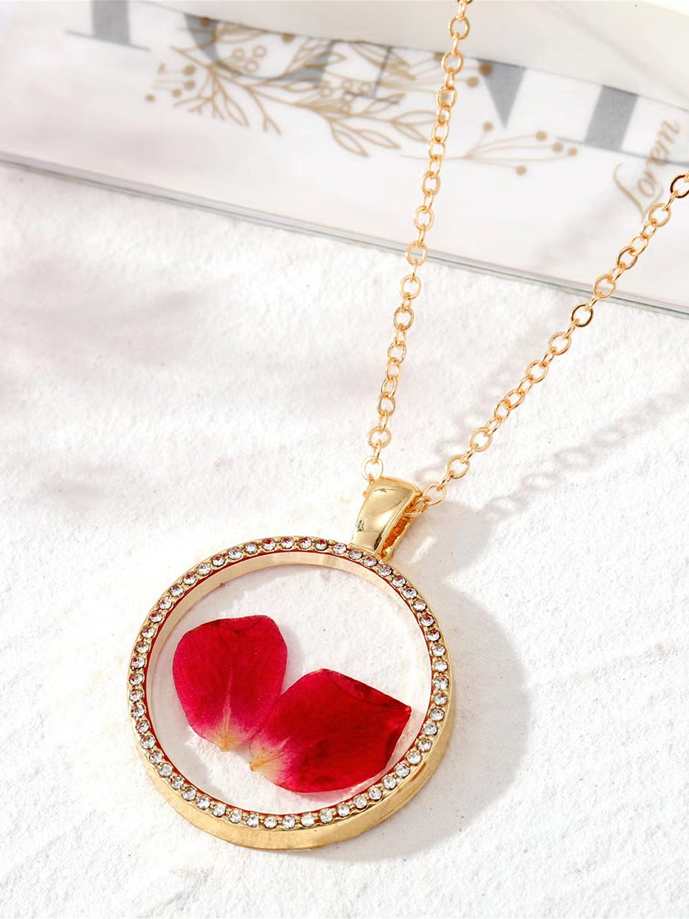 Flower Resin Necklace - Birth Month Rhinestones Floral Jasmine's Boutique Australia