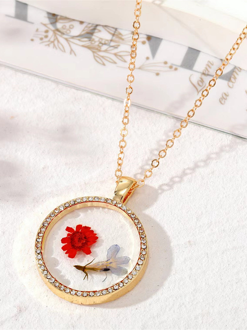 Flower Resin Necklace - Birth Month Rhinestones Floral Jasmine's Boutique Australia