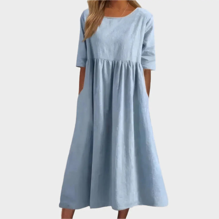 Linen Dress with Short Sleeves and Airy Line Jasmine's Boutique Australia