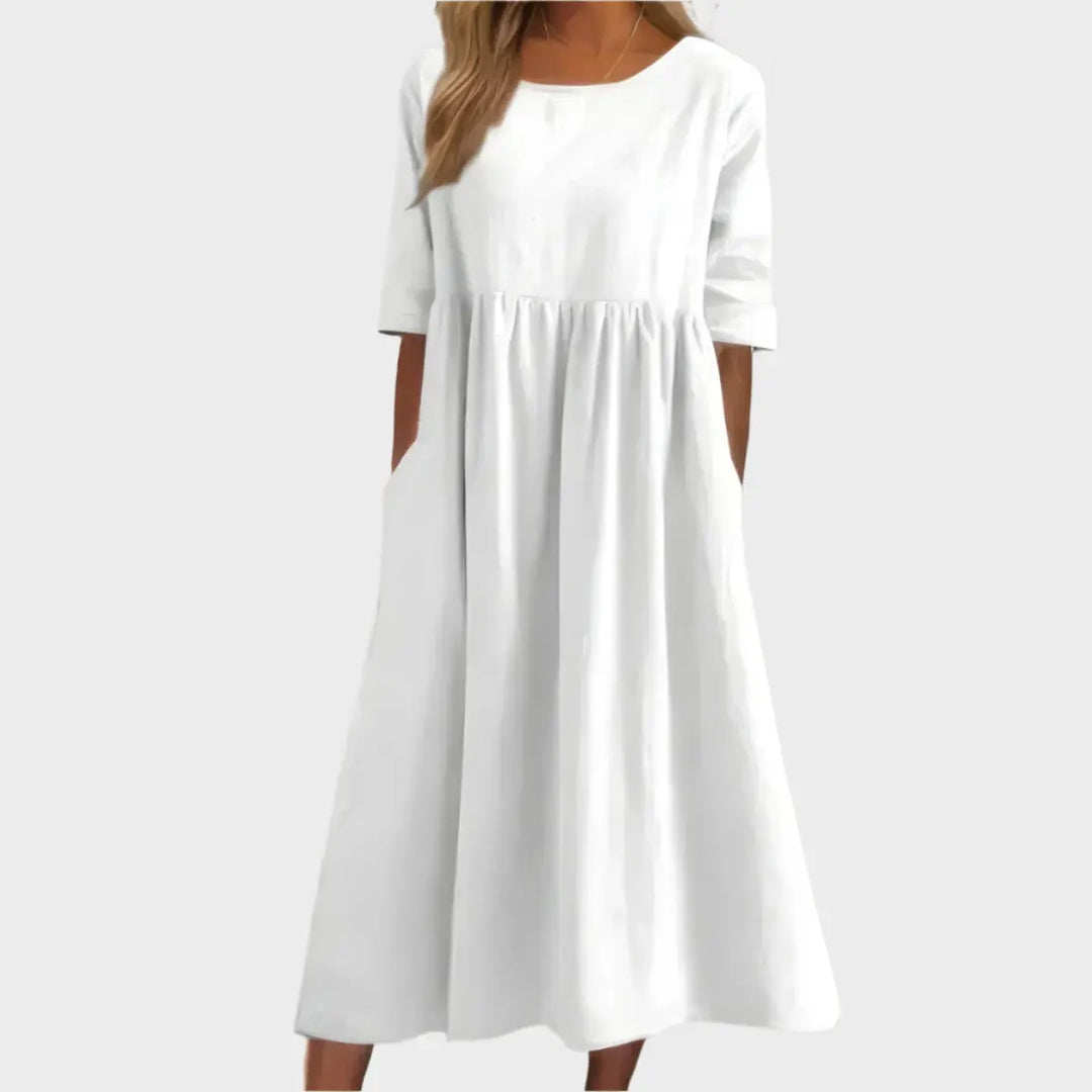 Linen Dress with Short Sleeves and Airy Line Jasmine's Boutique Australia