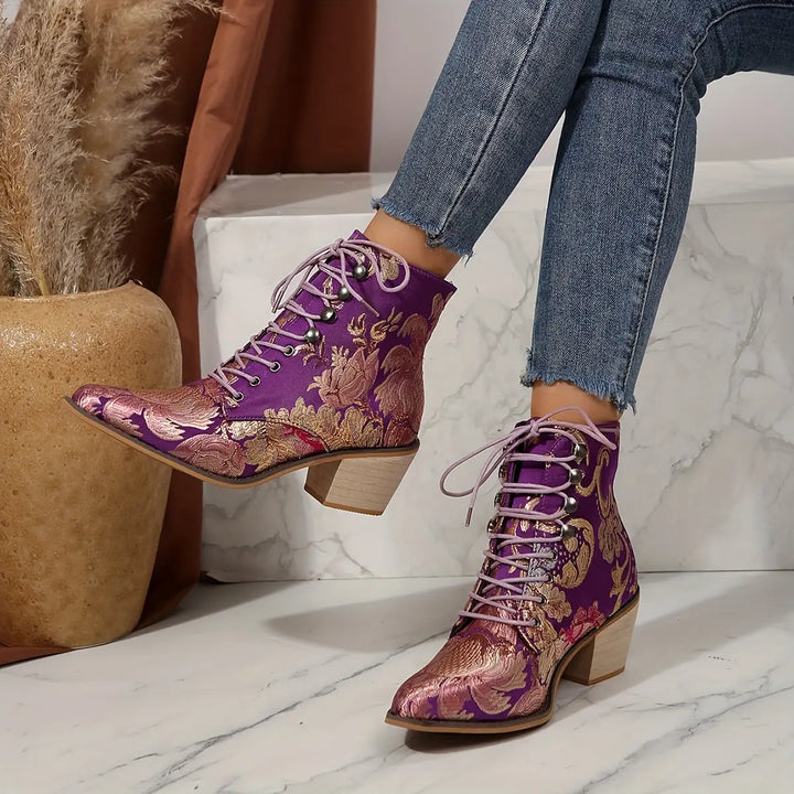 Golden Bloom Lace-Up Ankle Boots Jasmine's Boutique Australia