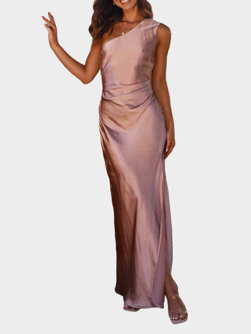 One Shoulder Satin Slit Dress Jasmine's Boutique Australia