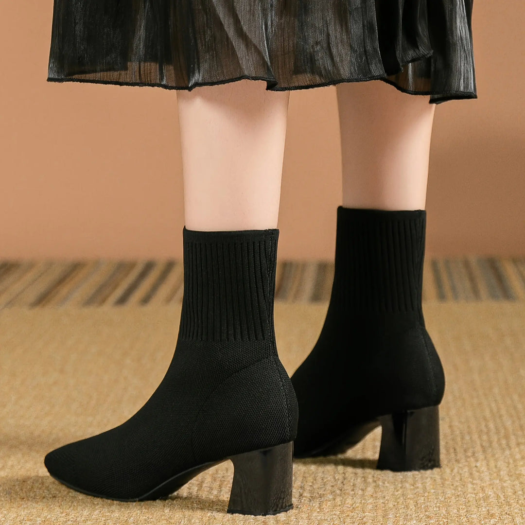 Midnight Knit Block Heel Boots Jasmine's Boutique Australia
