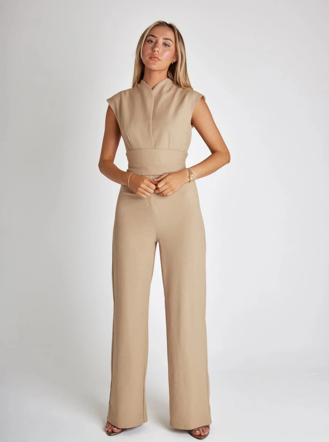 Sleek Belted Cap-Sleeve Jumpsuit Jasmine's Boutique Australia