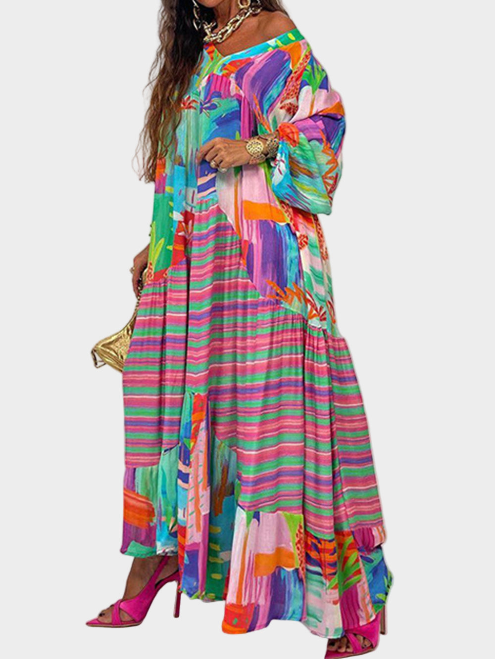 Maxi Dress with Print in Plus Size V Jasmine's Boutique Australia