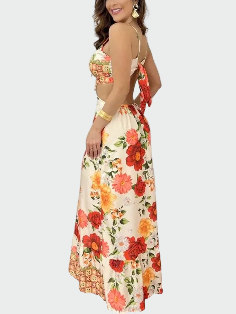 Hollow Backless Print Dress Jasmine's Boutique Australia