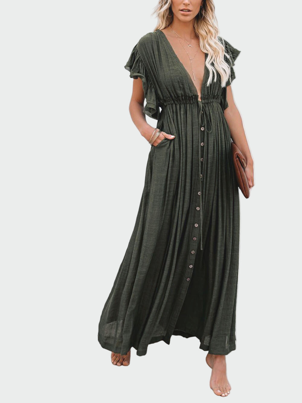 Buttoned Cotton Linen Boho Maxi Dress Jasmine's Boutique Australia