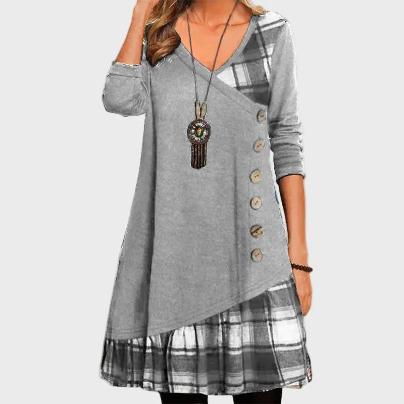 Grey Plaid Button Accent Dress Jasmine's Boutique Australia