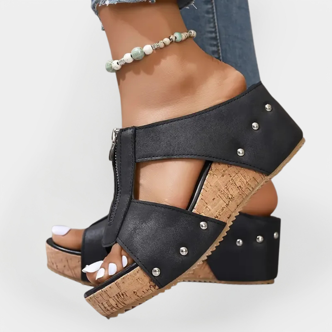 Comfortable Heeled Sandals with Zipper Liora Lane Boutique