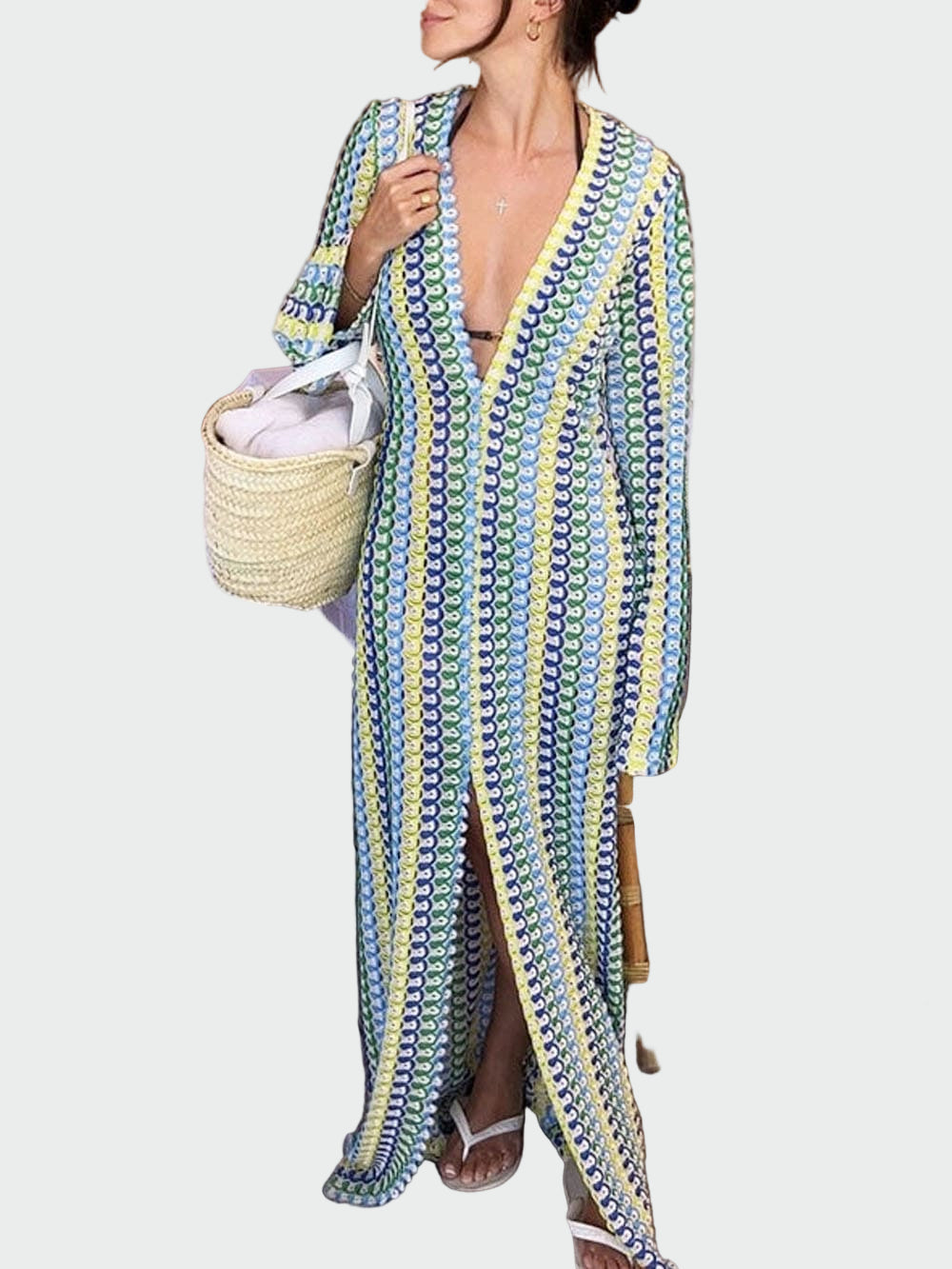 Yellow Boho Crochet Striped Maxi Dress Jasmine's Boutique Australia