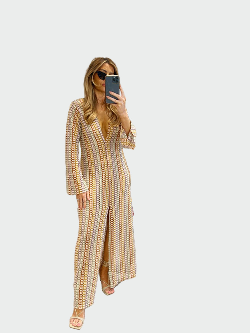 Pink Boho Crochet Striped Maxi Dress Jasmine's Boutique Australia