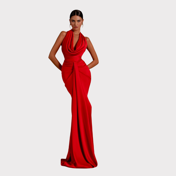 Carmella | Satin Halter Neck Backless Maxi Dress Liora Lane Boutique