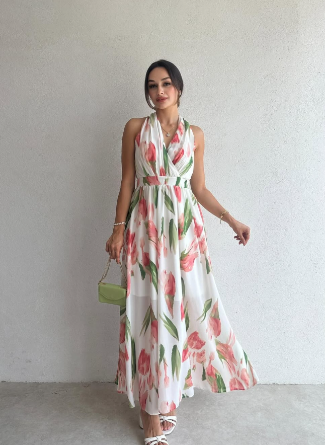 Halsey - Maxi Dress with Floral Pattern and Halter Neck Jasmine's Boutique Australia
