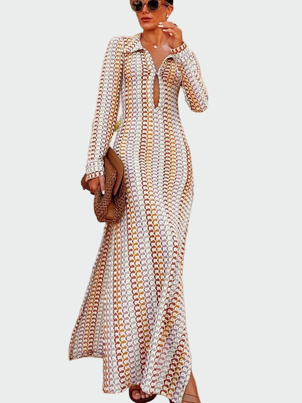 Brown Boho Ruffled Crochet Maxi Dress Jasmine's Boutique Australia