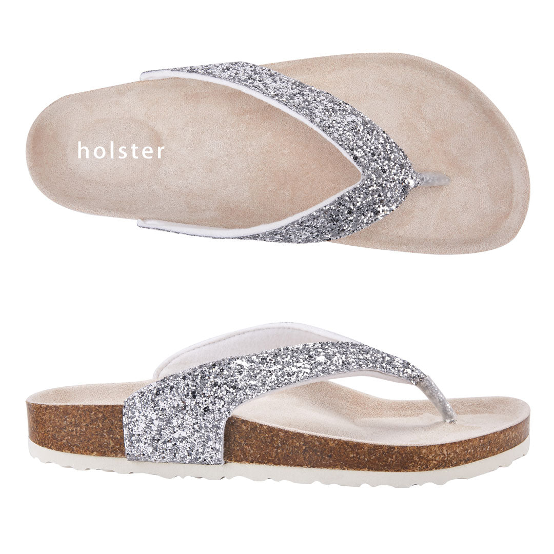 Holster Luxe Cork Thong Sandals – Silver Glitter Jasmine's Boutique Australia