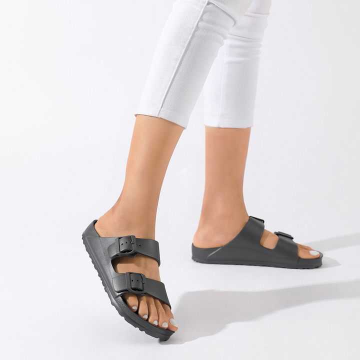 Charcoal Double Buckle Slide Sandals Jasmine's Boutique Australia