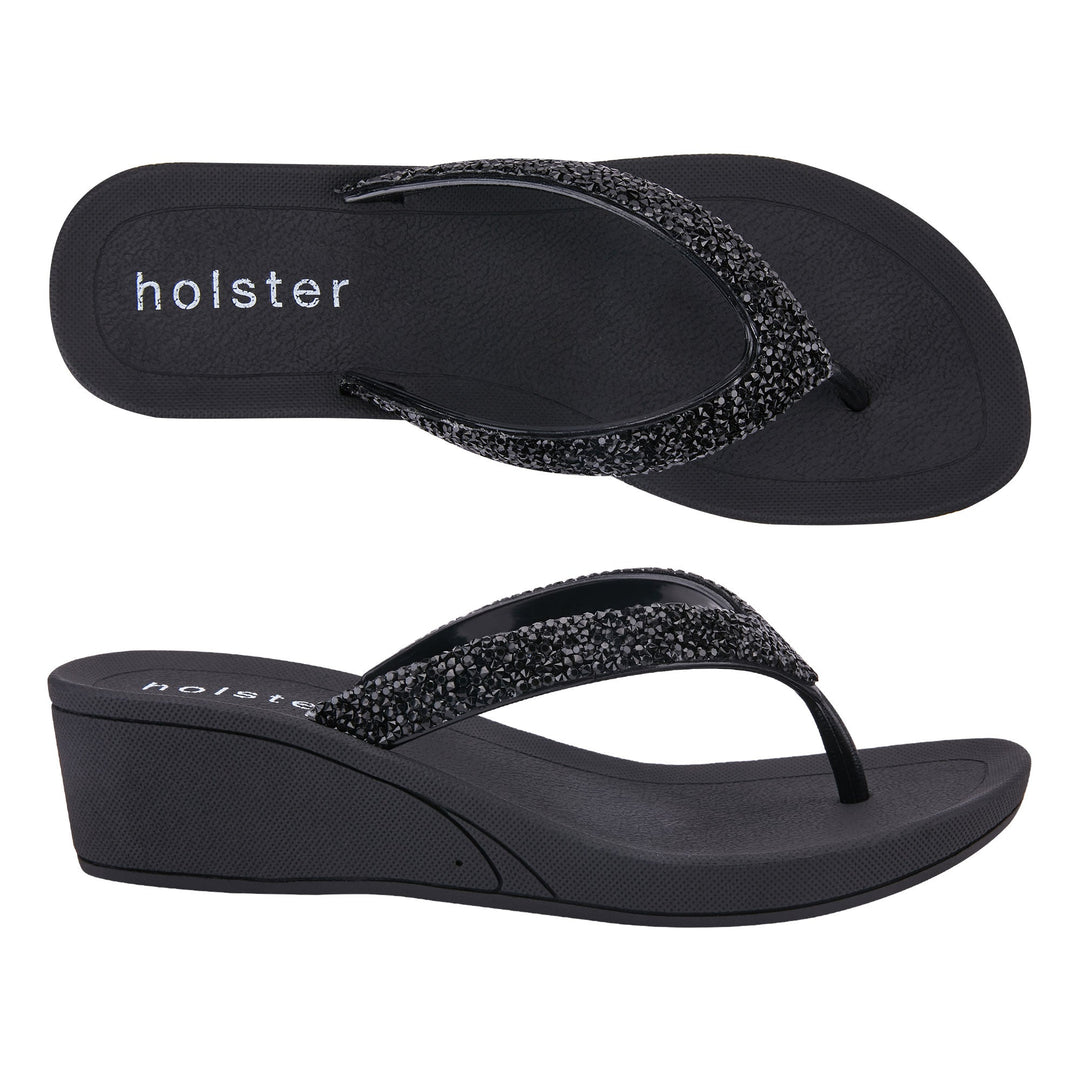 Holster Black Crystal Wedge Sandals Jasmine's Boutique Australia