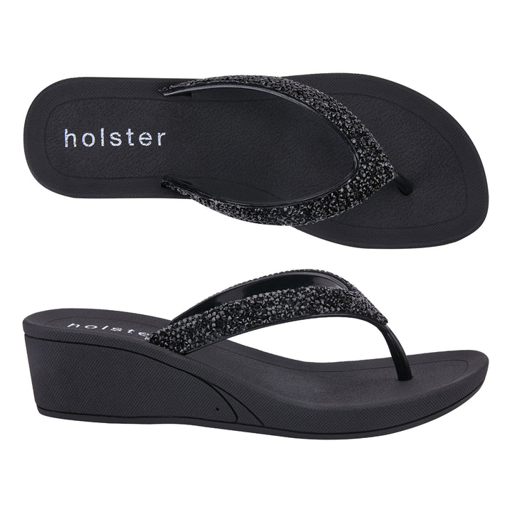 Holster Black Crystal Wedge Sandals Jasmine's Boutique Australia