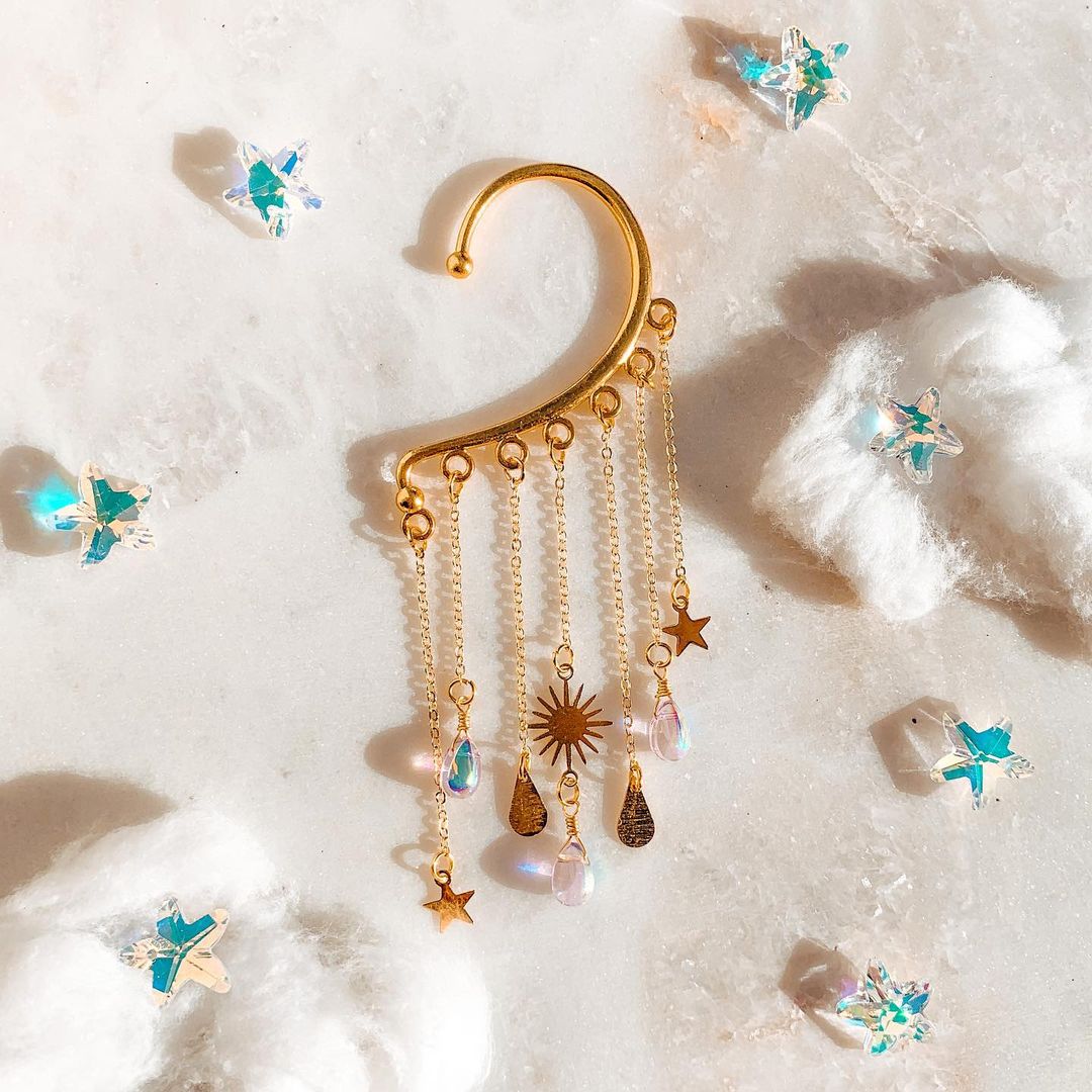 Moon & Star Crystal Tear Drops Ear Cuffs Jasmine's Boutique Australia