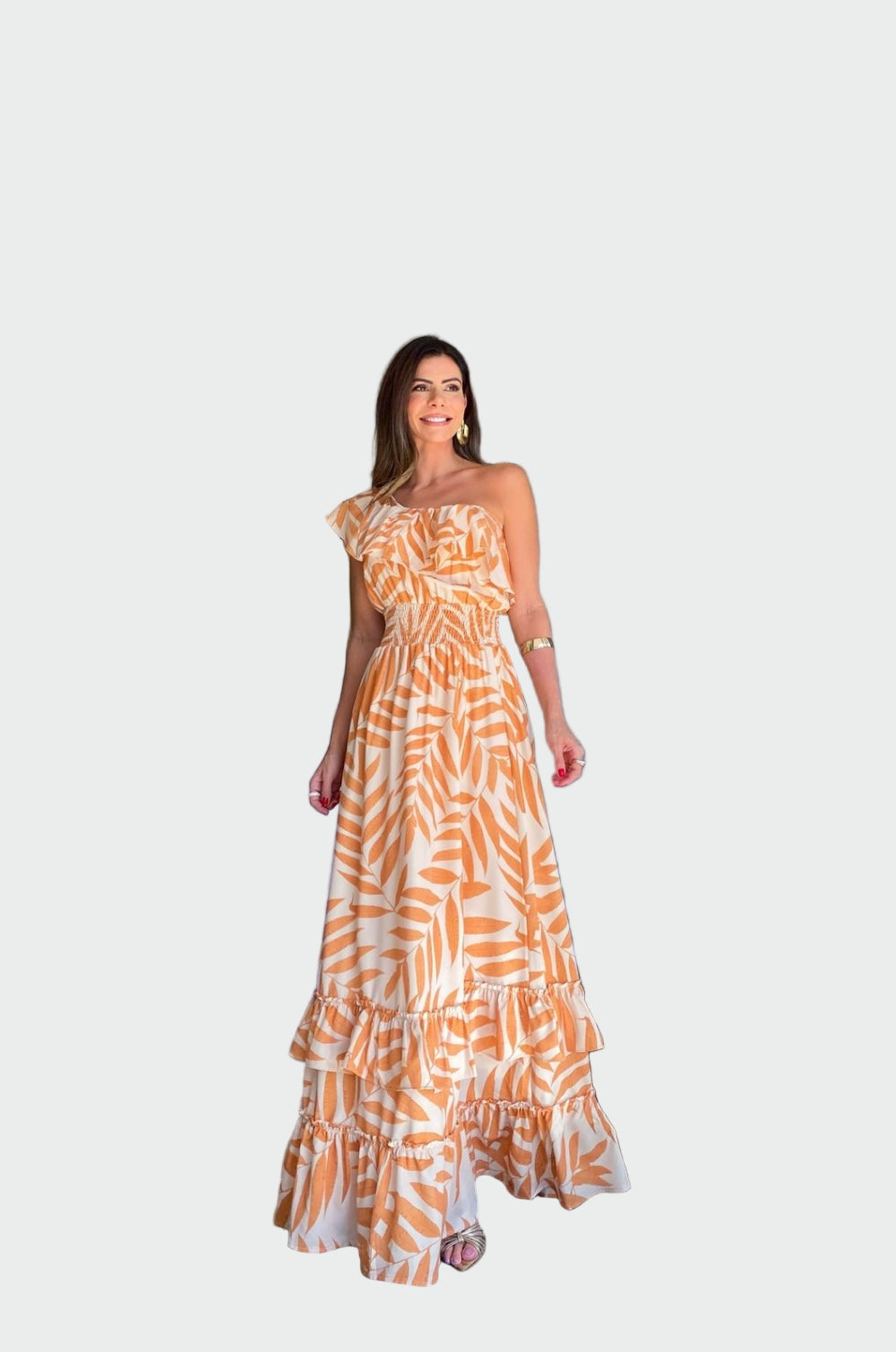 One Sleeve Palm Print Maxi Dress Jasmine's Boutique Australia