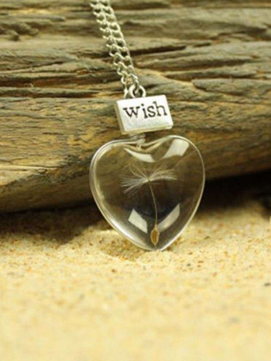 Pressed Resin Flower Necklace - Crystal Heart Dandelion Jasmine's Boutique Australia
