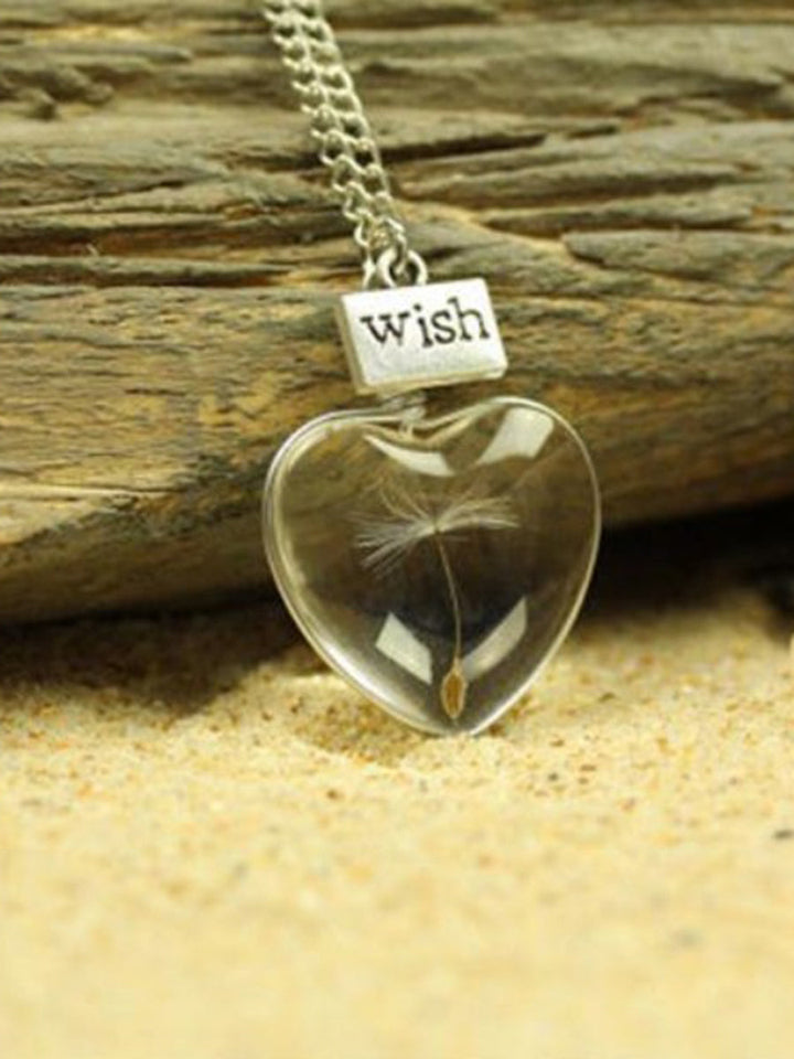 Pressed Resin Flower Necklace - Crystal Heart Dandelion Jasmine's Boutique Australia