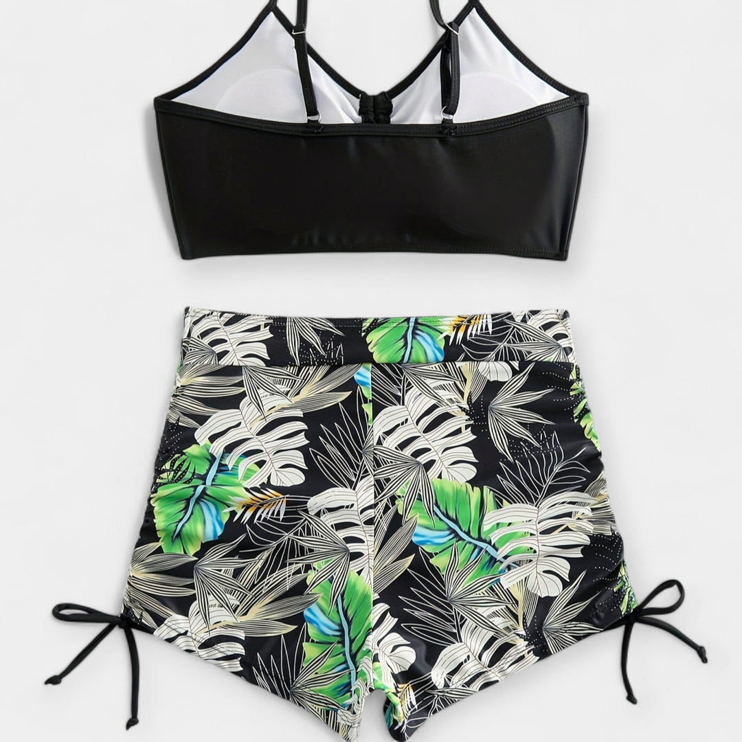 High-Waisted Bikini with Tropical Print and Straps Jasmine's Boutique Australia