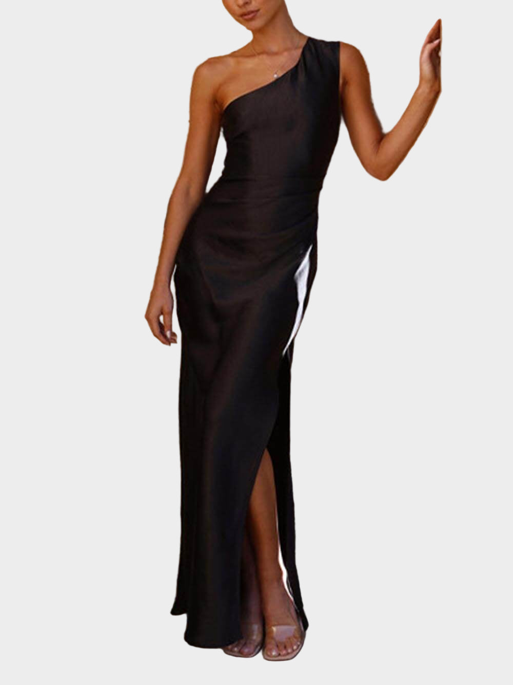 One Shoulder Satin Slit Dress Jasmine's Boutique Australia