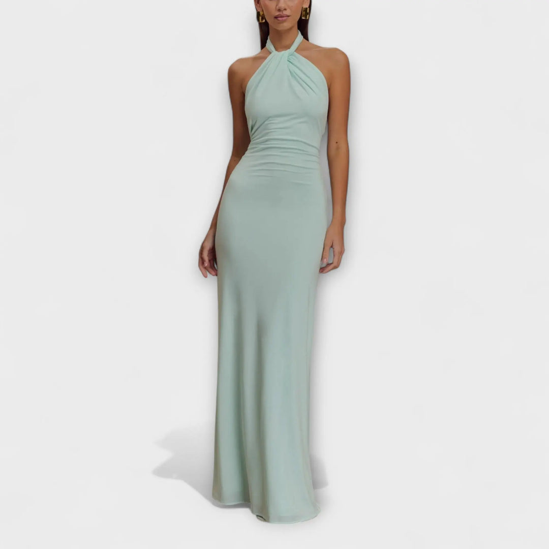 Long Dress with Neck Tie and Satin Texture Jasmine's Boutique Australia