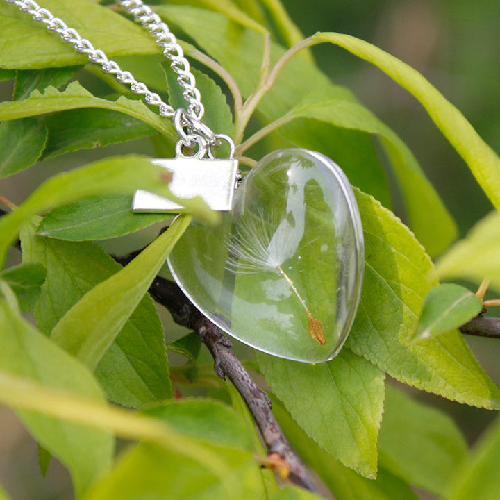 Pressed Resin Flower Necklace - Crystal Heart Dandelion Jasmine's Boutique Australia