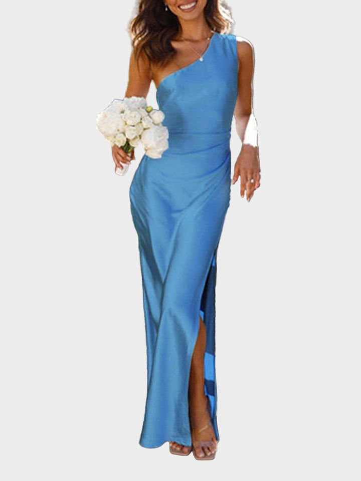 One Shoulder Satin Slit Dress Jasmine's Boutique Australia