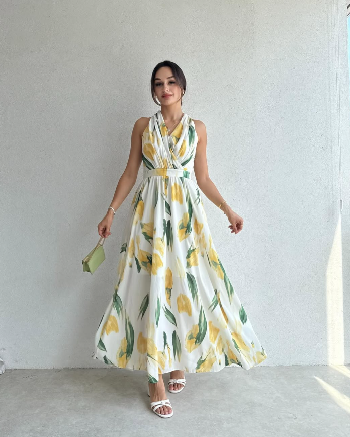 Halsey - Maxi Dress with Floral Pattern and Halter Neck Jasmine's Boutique Australia