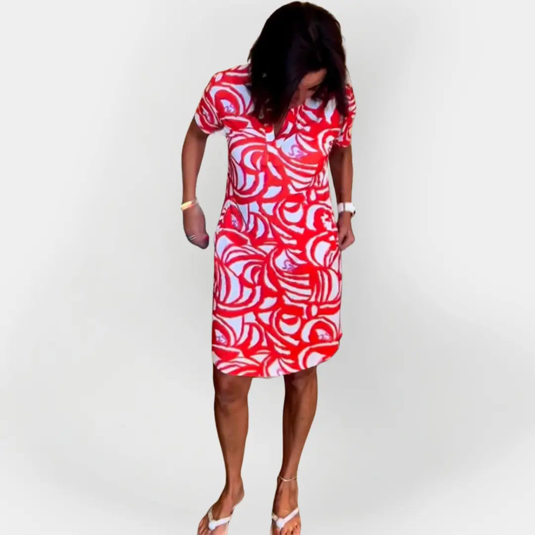 Midi Dress with Pattern and Short Sleeves Jasmine's Boutique Australia