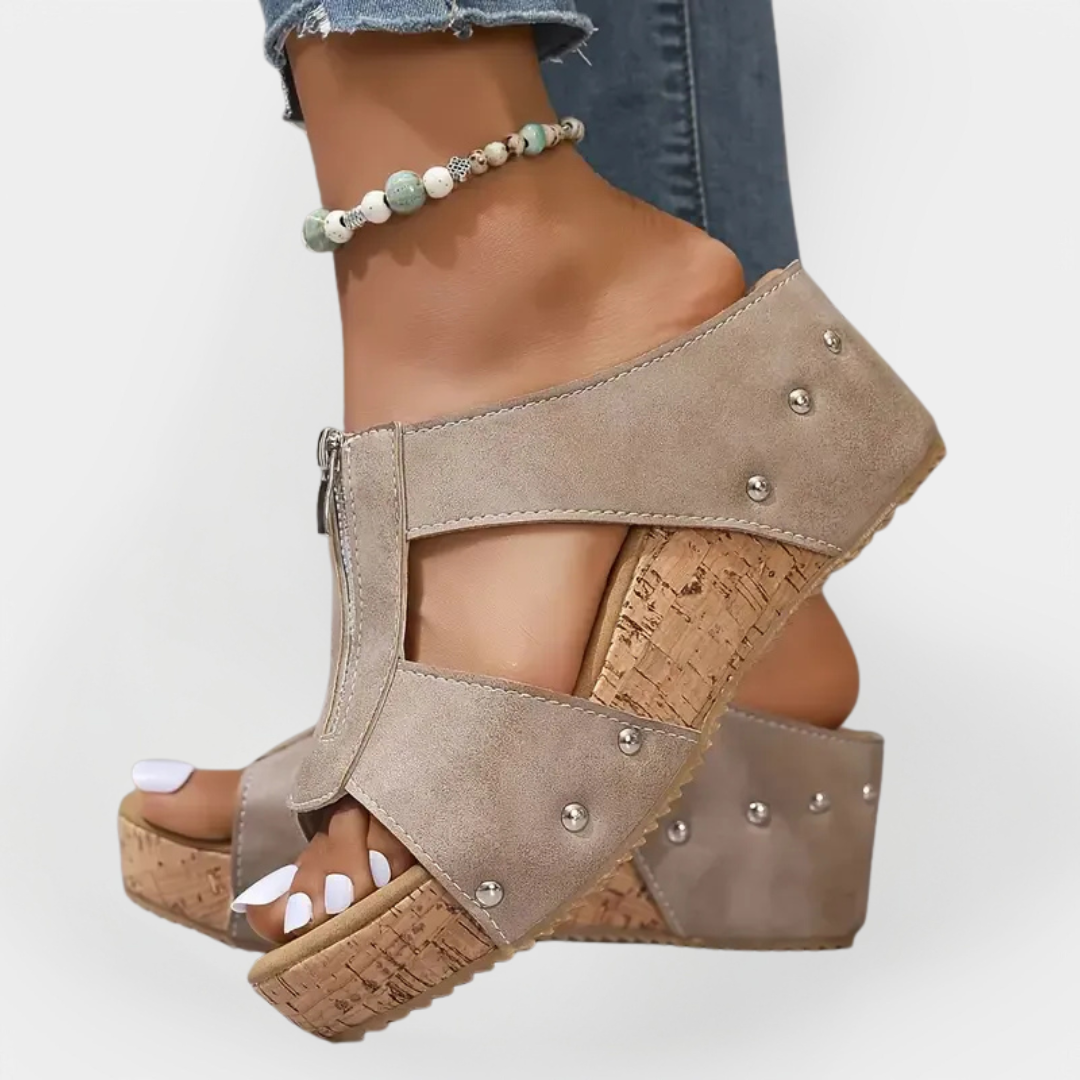 Comfortable Heeled Sandals with Zipper Liora Lane Boutique
