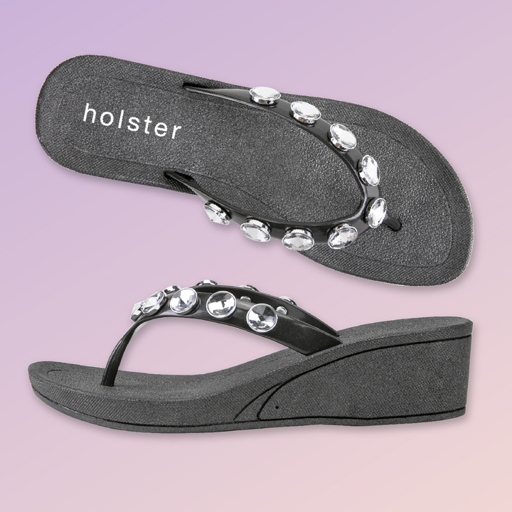 Holster Crystal Black Wedge Sandals Jasmine's Boutique Australia