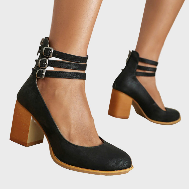 Triple Strap Elegance Block Heels Jasmine's Boutique Australia
